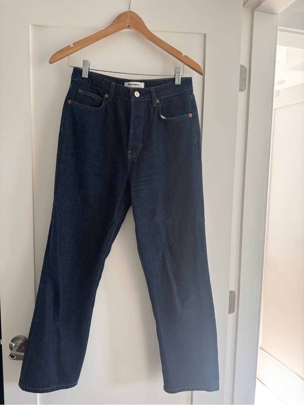 Reformation High-Rise Cynthia Dark Blue Straight-Leg Jeans